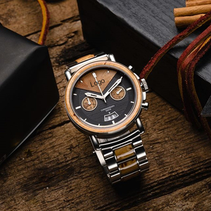 Orologi <span class=keywords><strong>da</strong></span> <span class=keywords><strong>Polso</strong></span> <span class=keywords><strong>in</strong></span> <span class=keywords><strong>Legno</strong></span> e Acciaio per Uomo con Logo Personalizzato, Vetro Zaffiro - Product Image 5