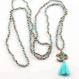 Collana lunga da donna 4mm Mini blu verde 146-148cm 2 avvolgente collana di perle di cristallo collana blu con nappe - Product Image 3
