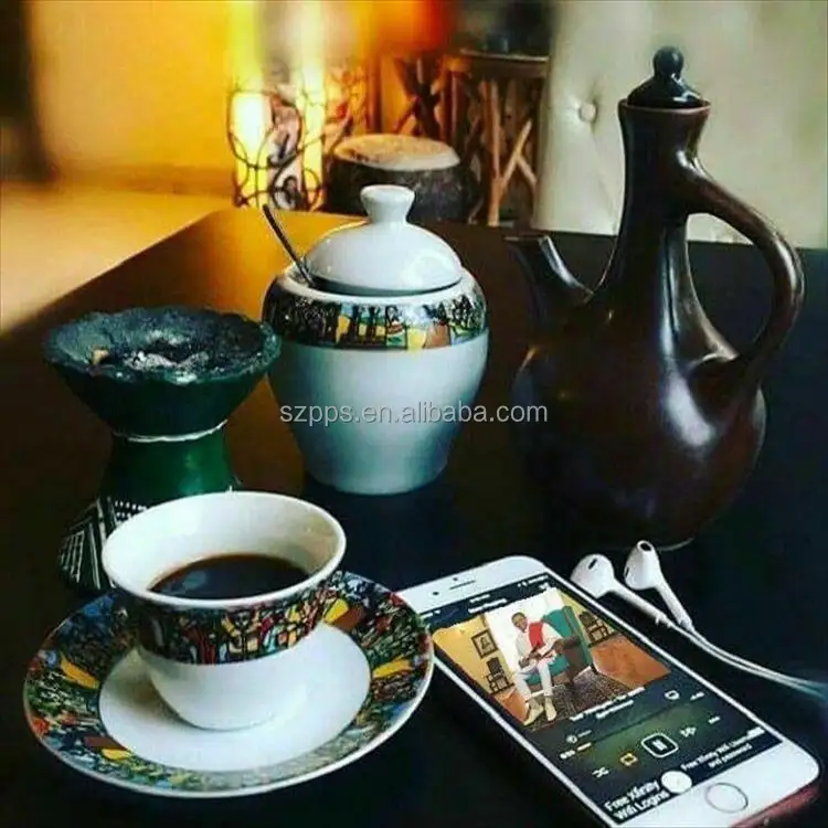 इथियोपियाई ठीक कला रानी sheba Jebena के लिए चाय का सेट कॉफी कप सेट