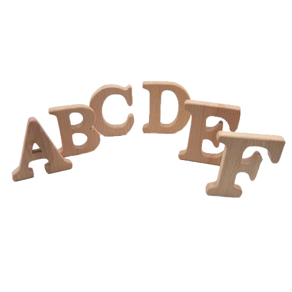 Natural Wooden Alphabet Teether Baby Grasping Toys for Jewelry Making Beech Wooden Letter Teether