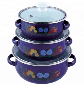Ensemble de 3 casseroles <span class=keywords><strong>en</strong></span> émail avec couvercle <span class=keywords><strong>en</strong></span> métal et couvercle <span class=keywords><strong>en</strong></span> <span class=keywords><strong>verre</strong></span> - Product Image 1