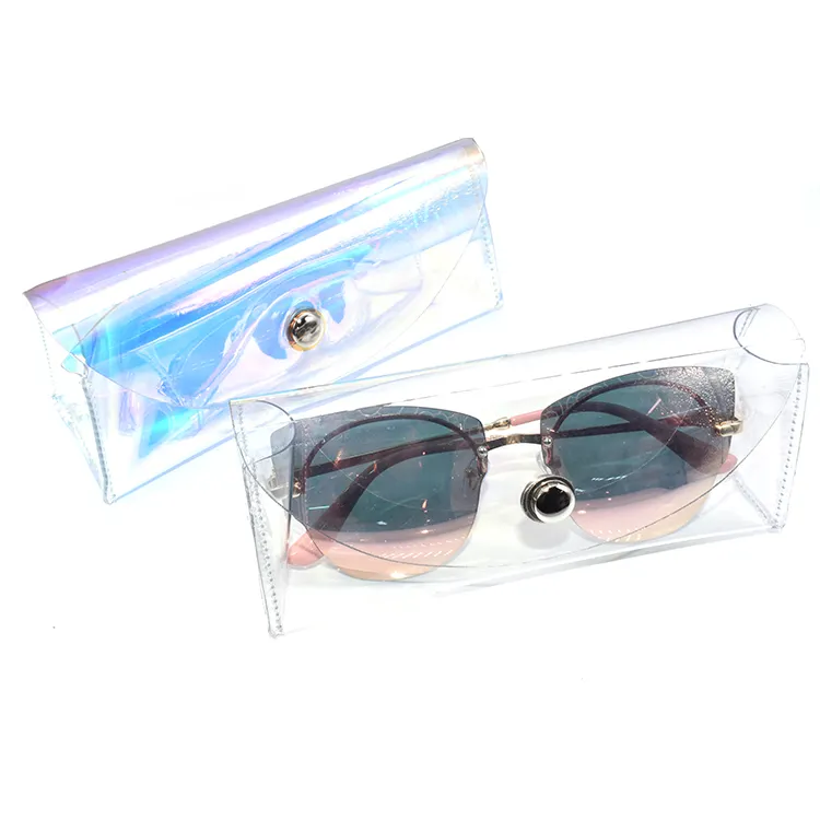 Maofar Kacamata Hitam Transparan, Kotak Kacamata Pvc Bening Merah Muda Cantik
