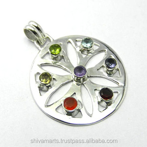 Hecho a mano 925 plata esterlina cornalina Multi piedra preciosa Chakra colgante joyería fina colgantes y dijes exportador - Product Image 2