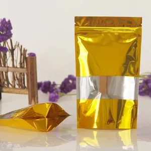 Zip Lock Stand Up Mylar Taschen Gold Aluminium folie Verpackungs tasche mit klarem Fenster
