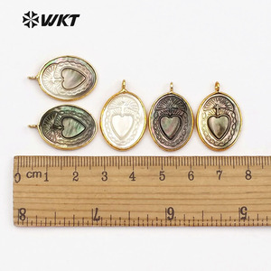 Cangkang Alami WT-JP055 dengan Liontin Pola Misterius untuk Wanita Pembuatan Kalung Bentuk Oval Liontin Cangkang Laut Bezel Emas - Product Image 6