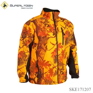 Jaket layanan OEM jaket berburu softshell kamuflase oranye jaket berlapis bulu