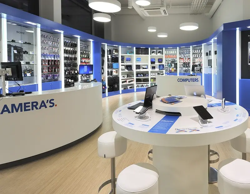2021 mobile phone shop interior design with display showcase