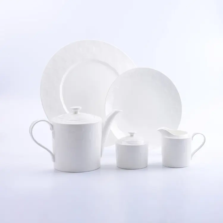 Tableware Dinner Plates Teapot Set Dinnerware High Quality Modern Living Hotel Luxury Fine Bone China Royal All White Ceramic