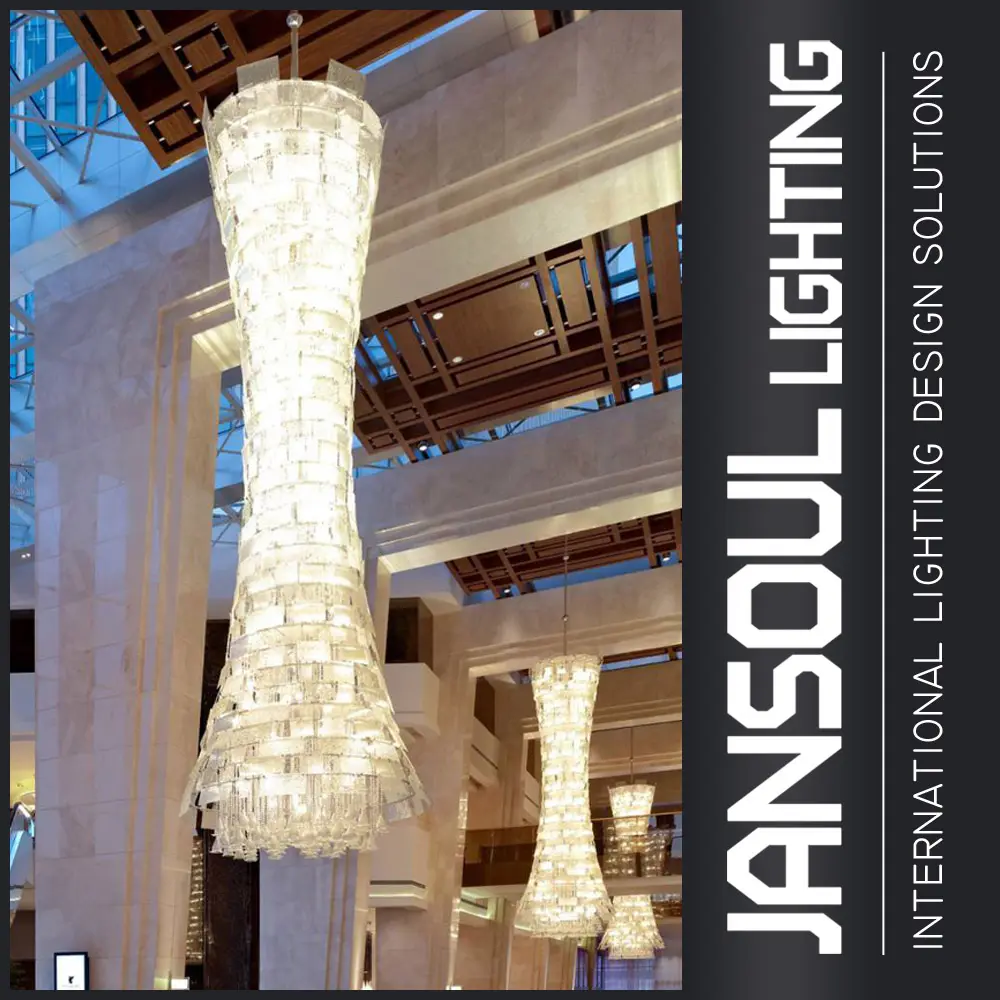Super design di lusso alto e moderno lampadario di cristallo per hotel sala