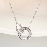 Bijoux simples 925 Sterling Silver Fashion Two Linked Round Circle Zircon Pendentif Collier pour femmes filles