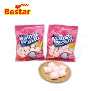 Disesuaikan Private Label Marshmallow 150G Kualitas Tinggi Dikukus Roti Bentuk Halal Bulat Berwarna Merah Muda & Putih 5G Marshmallow