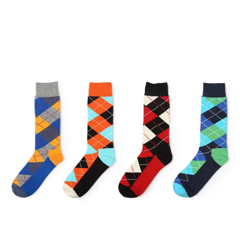 JY584 socks long tube cotton socks fashion matching color plaid socks for men