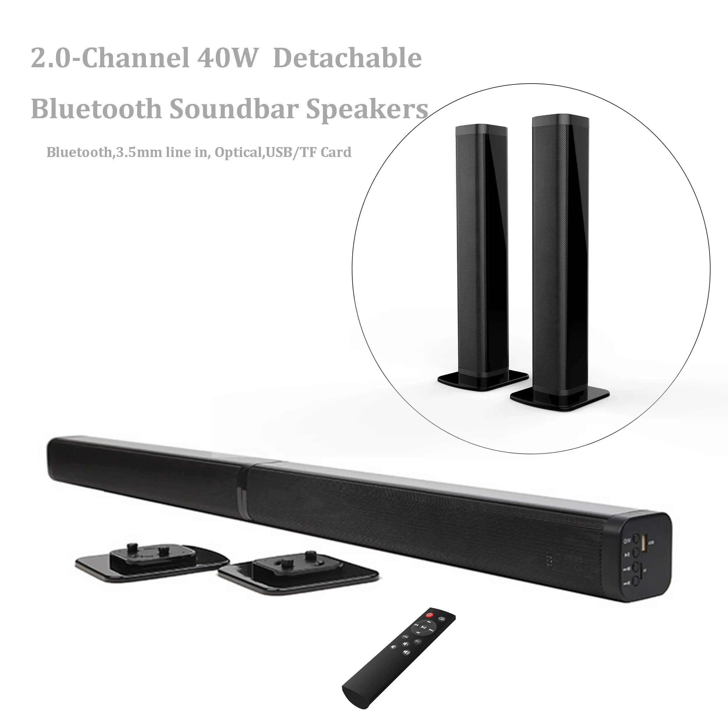 Samtronic Speaker TV 40W, Soundbar Dapat Dilepas, Bar Suara TV Berkabel & Bar Suara Nirkabel Optik Sistem Suara Surround