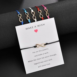 De los hombres de las mujeres infinito hacer un deseo tarjeta pulseras logotipo personalizado brazaletes de joyería hechos a mano con cuentas Wrap pulsera de deseo