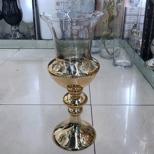 LHP019 all'ingrosso chiaro <span class=keywords><strong>vaso</strong></span> di <span class=keywords><strong>vetro</strong></span> <span class=keywords><strong>centrotavola</strong></span> con fondo argento