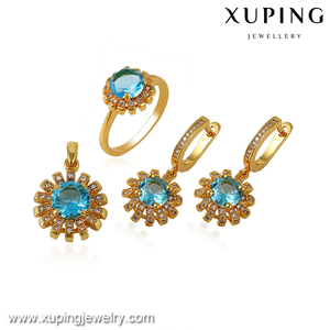 64102 xuping vente chaude femmes de mariage de mariée noble ensemble de bijoux aimant 24 k plaqué or trois pièces ensemble - Product Image 2