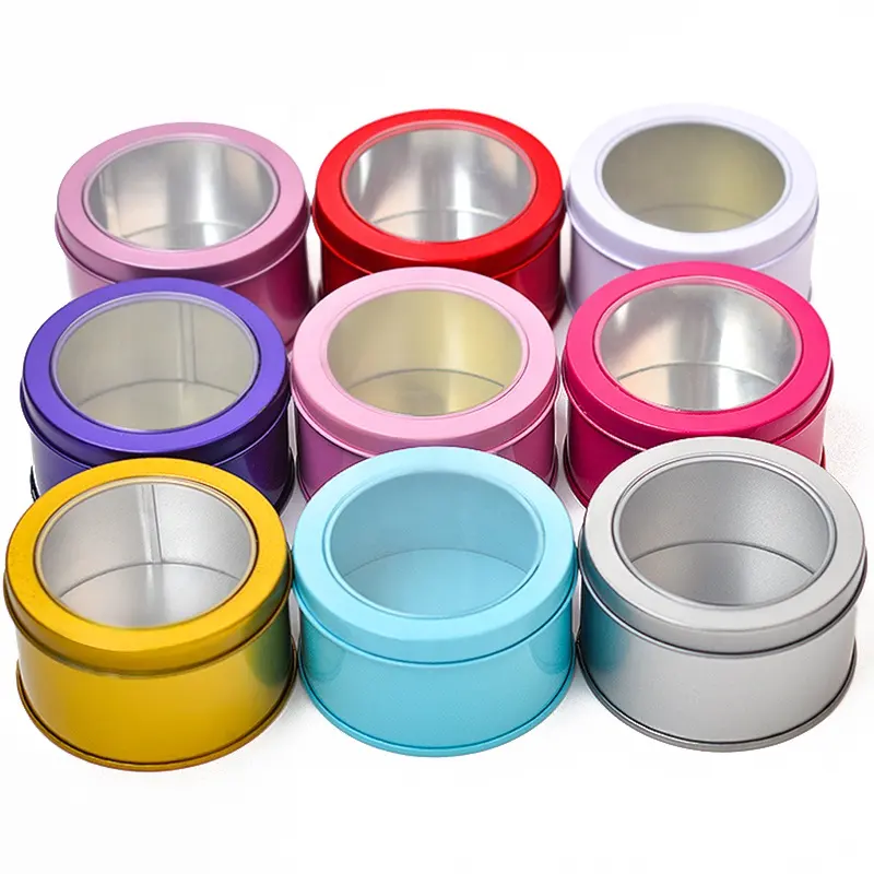 new arrival Wholesale round shape packaging food grade tin containers biscuit cookie tin jars round tin with clear lid