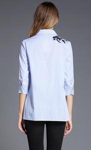 <span class=keywords><strong>Chemise</strong></span> rayée élégante de haute qualité à manches longues avec broderie et poche plaquée pour <span class=keywords><strong>femme</strong></span> - Product Image 6