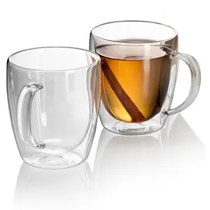 Amazon 8oz 12oz tazze doppie in vetro borosilicato bicchieri a doppia parete tazza da caffè set da tè in vetro tazza intelligente tazza di vetro bicchieri da caffè