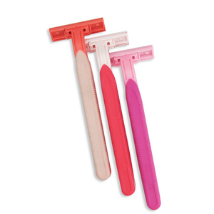 Doppia lama usa e getta rasoio fabbrica prezzo all'ingrosso plastica e gomma manico testa fissa rasoio dritto personalizzato - Product Image 4