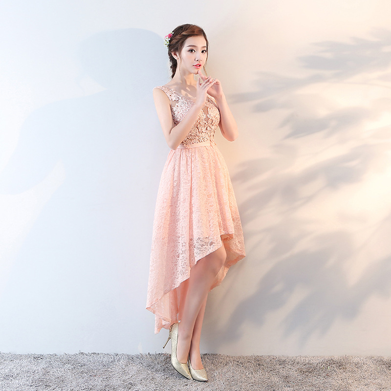 Elegant Pink Lace Cocktail Dress - Short Front Long Back Evening Prom Dress  for Parties & Weddings, Available in Plus Sizes.