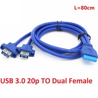 Dual dos puertos tipo USB 3,0 tipo A montaje en panel de tornillo hembra a placa base Cable de 20 pines