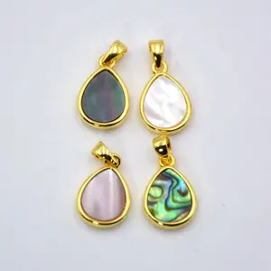 Pretty Teardrop Gold Plated Natural Shell Charm Pendant Polish Beach Sea Shells Abalone Gemstone Boho Jewelry mother of pearl