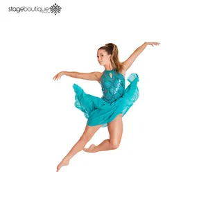 Nylon Spandex Bán Buôn Nóng Tiêu Chuẩn Quốc Tế Waltz Lyrical Dance Costume Cô Gái Tutu Ăn Mặc Màu Xanh