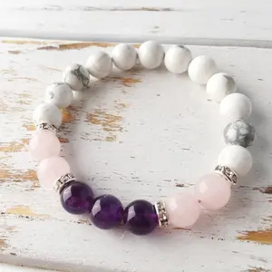 SN1612 8mm Rose Quartz Howlite Amethysts Healing Stone Jewelry Women Natural Beaded Wrist Bracelet