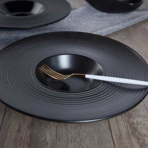 Plato de porcelana con borde ancho, <span class=keywords><strong>platos</strong></span> de <span class=keywords><strong>Pasta</strong></span> de color negro mate - Product Image 6