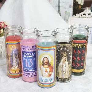 High Quality Pillar 8 inches Glass Jar Religious Candles