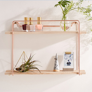 Europa nórdica cuadrado chapado en oro rosa de alambre de metal de pared cama estante flotante estantes, decoración de muebles de sala de KD - Product Image 3