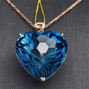 Perhiasan Batu Permata Besar Grosir Emas 18K Berlian Asli Afrika Selatan 19.22ct Natural London Biru Topaz Kalung Liontin untuk Wanita