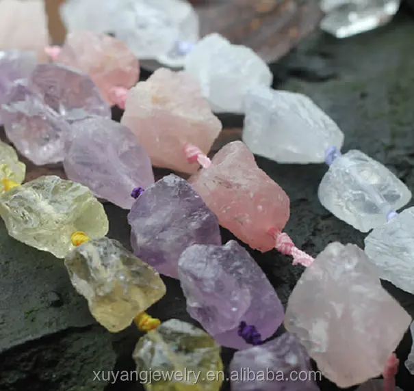 Natuurlijke Ruwe Edelsteen Kralen, Onregelmatige Ruwe Citrien/Amethist/Rose Quartz Stone Nuggets Kralen (AB1563)