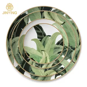 Wholesale Gold Rim Ceramic Dishes & Plates Dinnerware Set Home Table Serving Ware