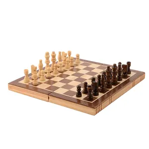 15" Wooden magnetic felted chess game set, wooden chess, wooden chess set board game interior storage chess