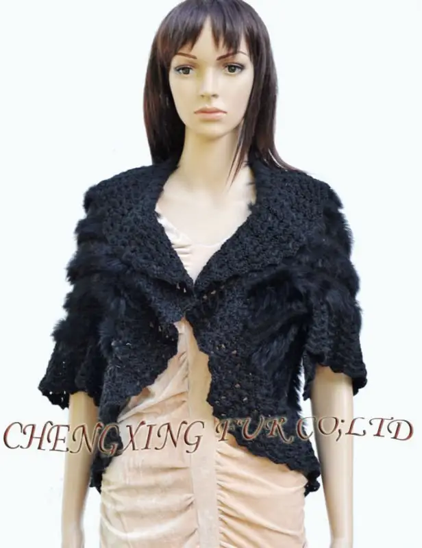 Áo khoác lông thỏ CX-G-B-46A màu đen 2013 phụ nữ dệt kim