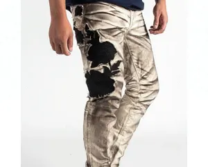 רויאל וולף ג 'ינס בגד מפעל לבן מלוכלך לשטוף zip רגל עלה רקום חדש סגנון ג' ינס עצור גברים