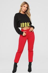 Yüksek bel toptan fantezi erkek arkadaşı Fit kırmızı Denim yeni Model kot kadın - Product Image 2