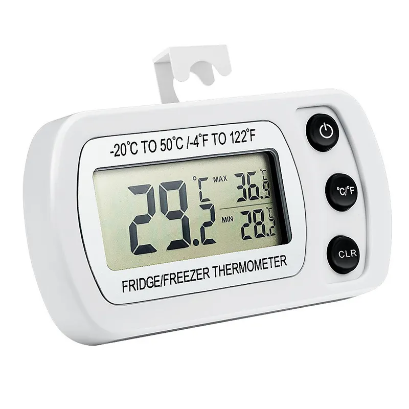 Nueva moda congelador termómetro con gancho impermeable Digital LCD pantalla refrigerador termómetros función para refrigerador de la casa