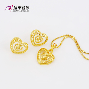 <span class=keywords><strong>Xuping</strong></span> 24K color <span class=keywords><strong>oro</strong></span> al por mayor forma de corazón estilo romántico set de joyas aretes y pendiente para mujeres - Product Image 1