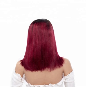 Perruque Lace Front Wig lisse péruvienne, perruque Lace Front Wig ombrée courte, couleur à deux tons 1b 99j, pour femmes noires - Product Image 5