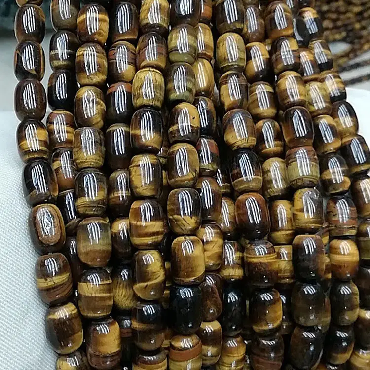 TE3048 Brown / Yellow Tiger Eye Stone Gemstone Drum Barrel Beads