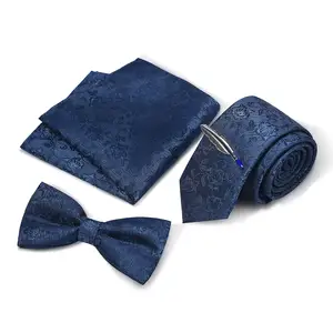 Kaidvll Low MOQ Wedding Gift Necktie Bow Tie and Pocket Square Men Tie Set Silk