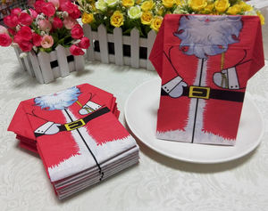 Serviettes de Noël en papier Santian, vente chaude, 3 plis, forme de Père Noël, <span class=keywords><strong>pré</strong></span>-pliées, jetables, imprimées, pour les fêtes, style pack - Product Image 5