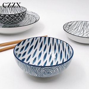 Galinha de cerâmica estampada, estilo japonês, listras criativas, estampadas de cores, saladas, sopa, arroz, salada, tigela, cerâmica