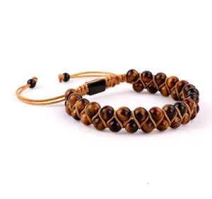 Men Bracelet Factory Make Customize Logo Natural Stone A Grade Quality Tiger Eye Jewelry Braided Friendship Bracelet Adjustable