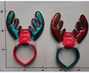 Navidad tela s/<span class=keywords><strong>2</strong></span> Antler diadema en rojo y verde con la tarjeta de jefe - Product Image 1