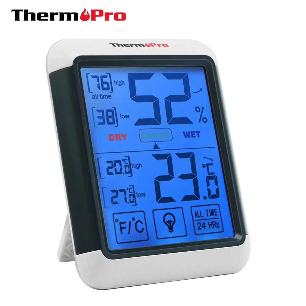 ThermoPro TP55 Termometer Ruangan Digital, Lampu Tidur dengan Layar LCD