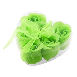 6 יחידות אמבט גוף מתנת רוז באד כותרת סבון ירוק תפוח מקרה צורת לב פרח סבון
